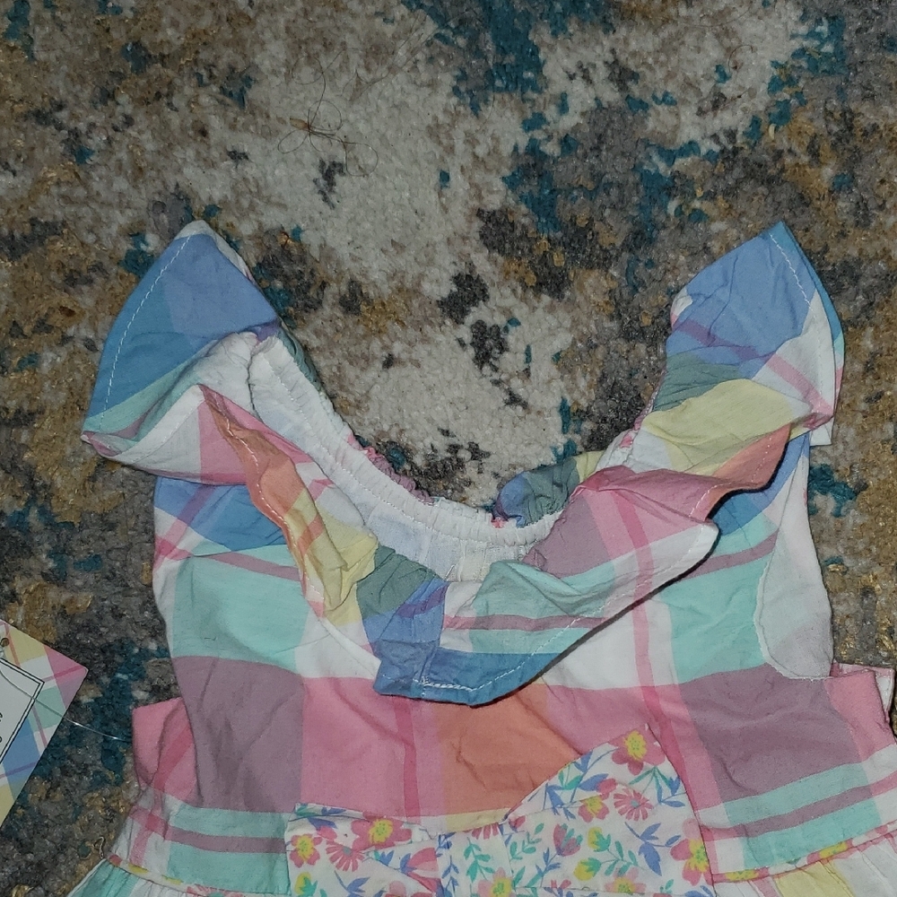 Colorful Plaid Baby Dress Setnew Tommy Bahamas Plaid 3 Pc Dress Bloomers & Hat - Picture 5 of 16